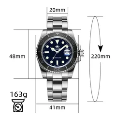 Addiesdive H3C dimension graphic (41mm, 48mm lug-to-lug, 20mm lugs, 220mm length, 163g)