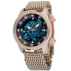 Ocean Crawler Piranha, Blue/Black on shark mesh bracelet