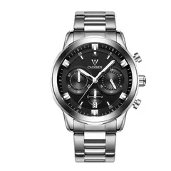 Cadisen C9011M with black dial in a silver-tone case on a steel bracelet