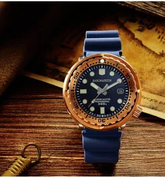 San Martin SN003-Q with bronze shroud and blue date dial on rubber strap