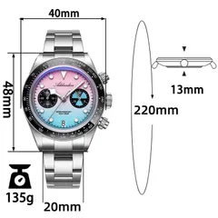 Addiesdive AD2559 dimension graphic (40mm, 48mm lug-to-lug, 13mm, 20mm, 220mm bracelet, 135g)