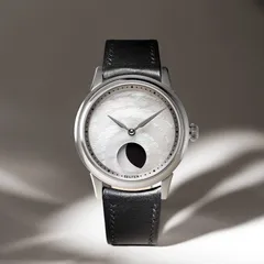 Selten M1 Moonphase, white mother-of-pearl dial, on black leather strap