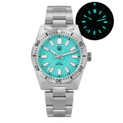 Watchdives WD1965 with coral blue dial and polished steel bezel