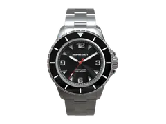 Bernhardt Cipher Diver Black, black bezel and dial with red seconds hand, on steel bracelet