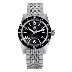 San Martin SN007-G-X1 with sunray black numeral dial on beads-of-rice bracelet