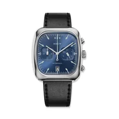 Brew Retrograph Cobalt, blue sunburst dial, on leather strap