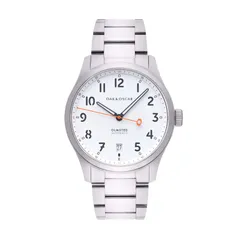 Oak & Oscar Olmsted 38, white dial with date at 6, on steel bracelet
