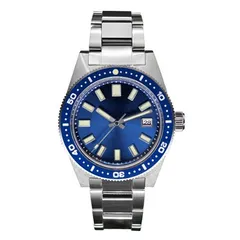 San Martin SN007-G-V4 with sunburst blue dial and blue bezel on steel bracelet