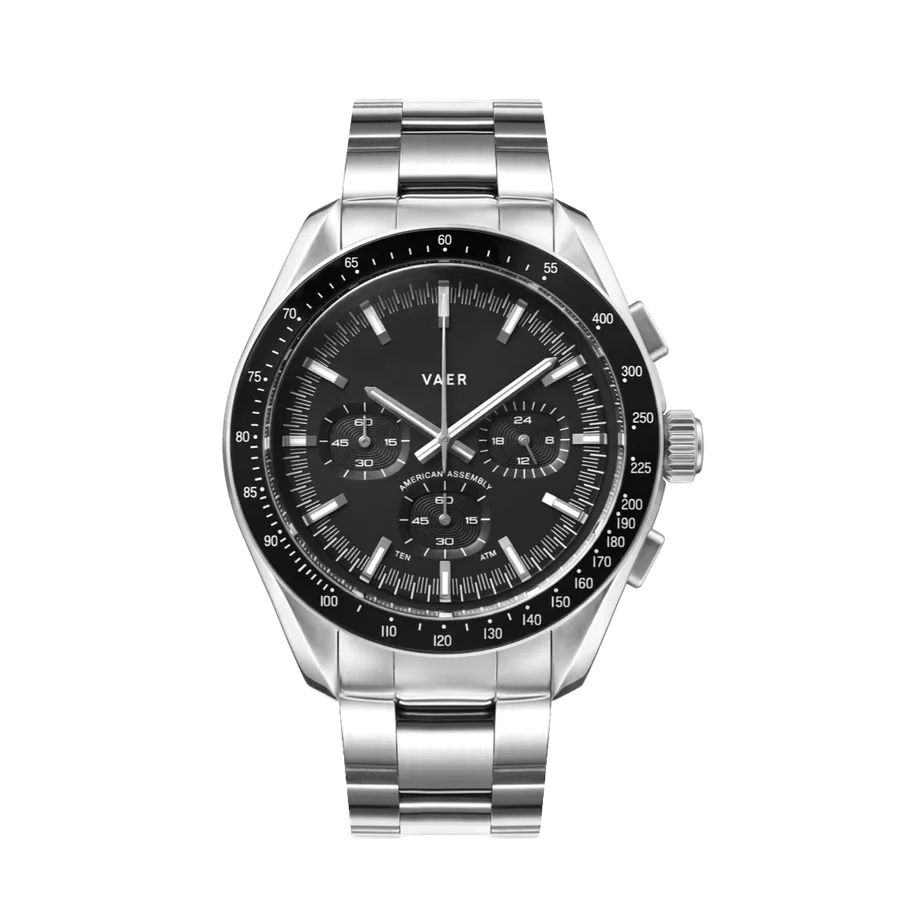 Vaer R1 Oceanracer Chronograph Black 42mm on steel bracelet