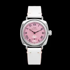 Thorn T002 with pink dial on a white leather strap