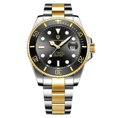 Pagani Design PD-1639 Gold with black dial and black bezel on two-tone bracelet
