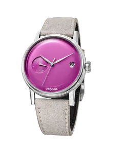 Undone Urban 37 Sloane with magenta enamel dial on a light grey strap
