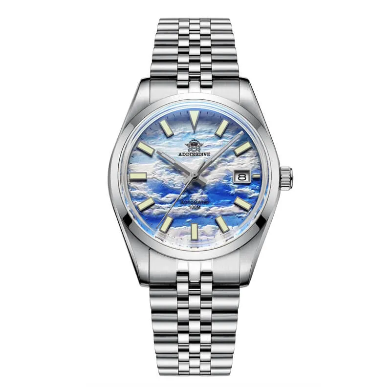 Addiesdive AD2041 with 3D sea-of-clouds dial on a jubilee-style bracelet