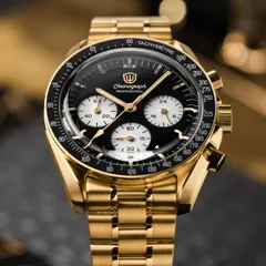 Watchdives WD1863 gold-tone case with black dial, white subdials and black bezel