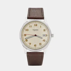 Fears Redcliff 'Streamline' with grained Forties Silver dial, gilt Arabic numerals and red seconds hand on a brown leather strap
