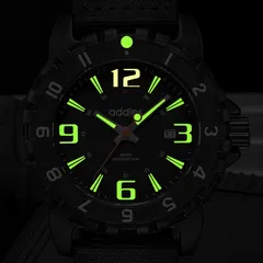 Addies MY-057 lume shot, numerals, hands and bezel pip glowing green