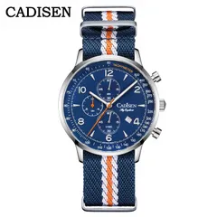 Cadisen C7067 quartz chronograph with blue dial on a blue striped nylon strap