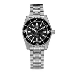 Thorn SHY042 with textured black dial and black bezel on the steel bracelet