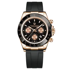 Pagani Design PD-1664 with rose-gold-tone case and black dial on rubber strap