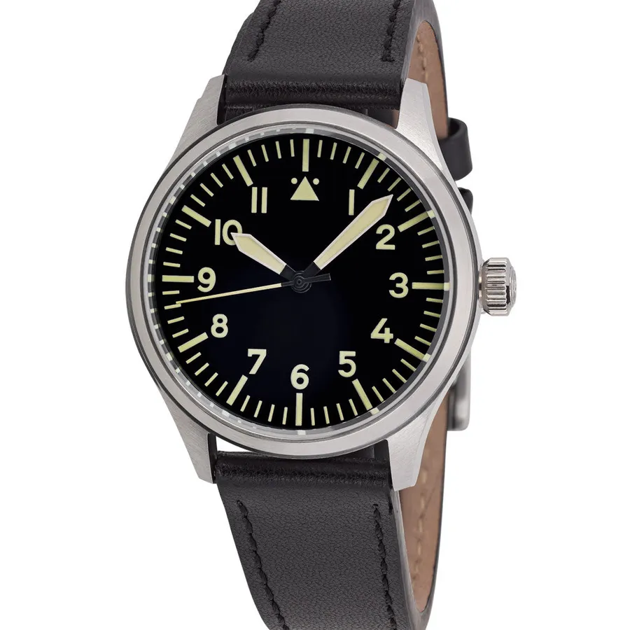 Islander 39mm Automatic Pilot ISL-107 with black Type-A dial and no date, on black leather strap