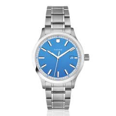 Fears Redcliff 39.5 Date Facebook Edition with blue gradient dial on the steel bracelet