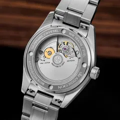 AddiesKIN K011 exhibition caseback marked "Sapphire crystal, WR 10ATM / 316L, 9015 movement, AddiesKIN"