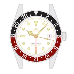 MKII Key West GMT drawing, white and gold dial with black and red bezel