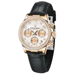 Pagani Design PD-1730 Gold Black, rose-gold-tone case with white mother-of-pearl-look dial on black leather strap