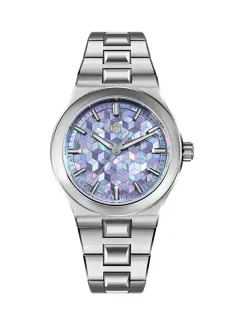 San Martin SN0149-GB 40mm with purple 3D cube-pattern mother-of-pearl dial on bracelet