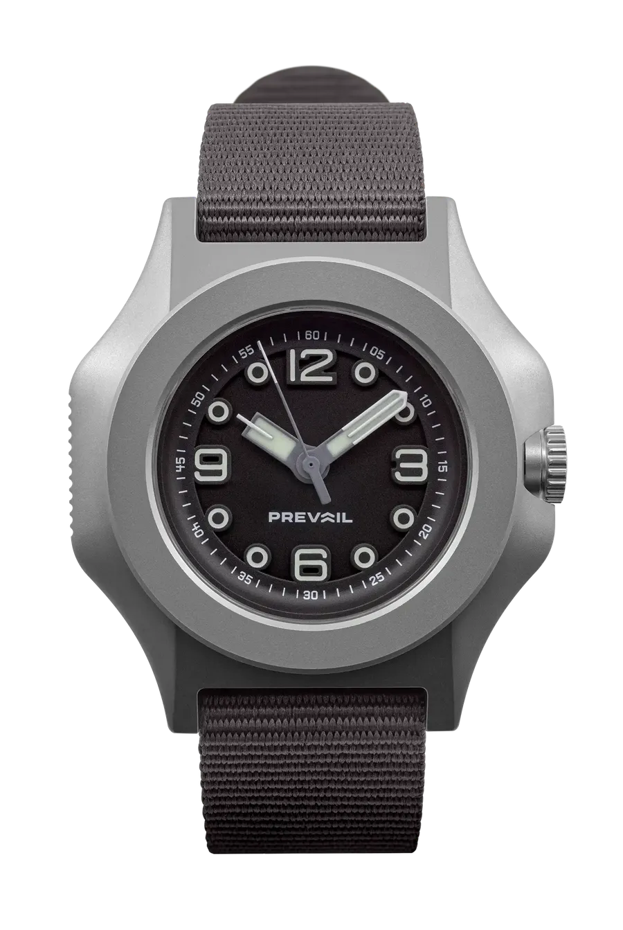 Prevail Onward Explorer, standard black dial, on pass-through nylon strap