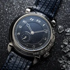 Feynman One Galaxy Aventurine, blue aventurine centre with guilloché outer dial, on blue lizard strap
