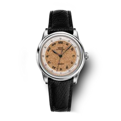Wise Mahanakorn MHGRU120 in 904L steel, coffee gold dial with Thai numerals, on black leather strap