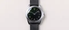 anOrdain Model 2 mkI Midnight Green, near-black green vitreous enamel dial, on black shell cordovan strap