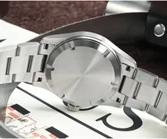 San Martin SN034-G-SY brushed solid screw-down caseback on steel bracelet