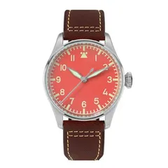 San Martin SN060-G 42mm pilot with Type A red dial on brown leather strap