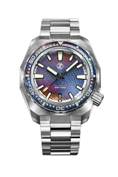 Zelos Hammerhead V3 300m Ti, blue Ti-Damascus dial and bezel