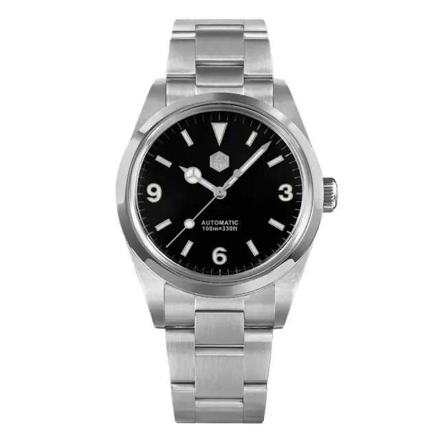 San Martin SN020-G3 39mm explorer with black dial on steel bracelet