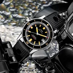 Thorn T006 Sbarakuda titanium case at an angle on a perforated rubber strap