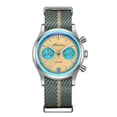 Addiesdive AD2542 chronograph with cream-yellow dial and turquoise sub-dials