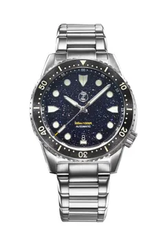 Zelos Mako 300m Diver, aventurine dial, black bezel, on steel bracelet