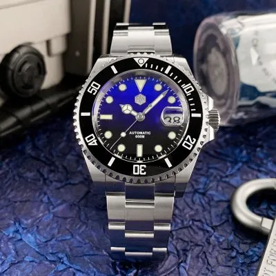 San Martin SN084-G with gradient blue mother-of-pearl dial and black ceramic bezel