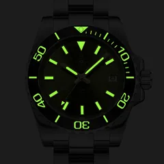Addiesdive AD2086 green version lume shot, dial and bezel scale glowing green
