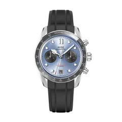 Wise Adamascus AD8CHRO31 chronograph, light blue dial with grey sub-dials, on black FKM rubber strap