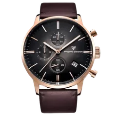 Pagani Design PD-2720K with rose-gold-tone case and black dial on brown leather strap