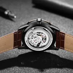 Cadisen C8161 display caseback showing the skeletonised movement