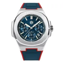 San Martin SN075-G-B with sunray blue dial on blue and red rubber strap