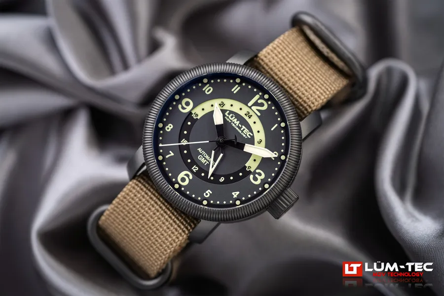 Lüm-Tec Combat B74 GMT on a desert tan nylon strap
