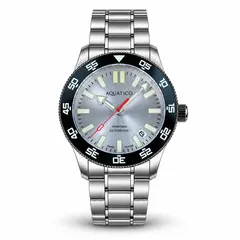 Aquatico Atlas Tritium with silver sunray dial and black bezel