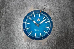 Pook HFLE 2022 edition head with blue textured dial and blue dive bezel
