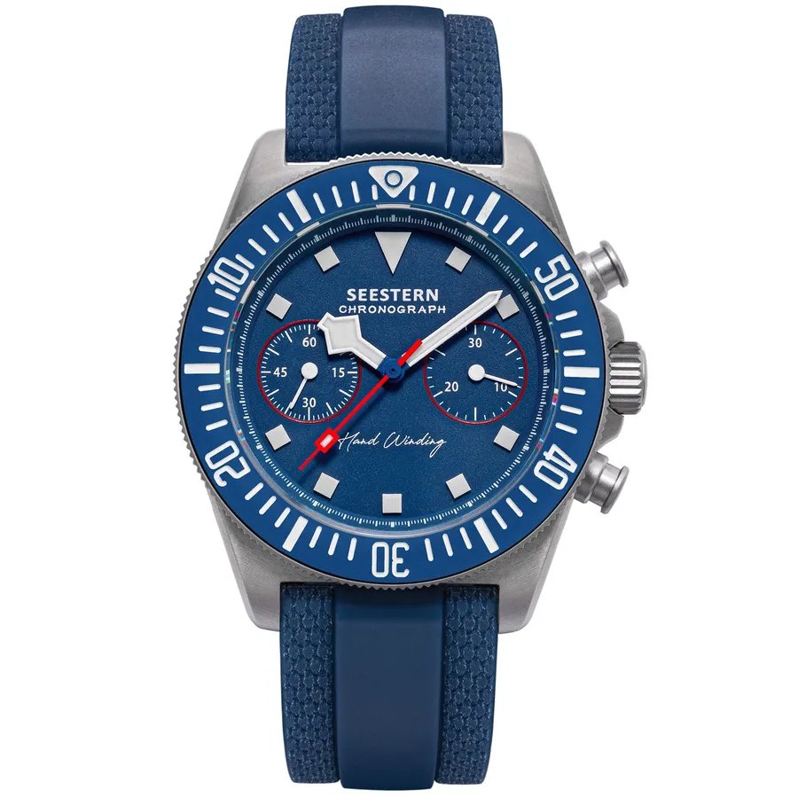 Seestern Chronograph S443.E with blue dial and bezel on blue rubber strap